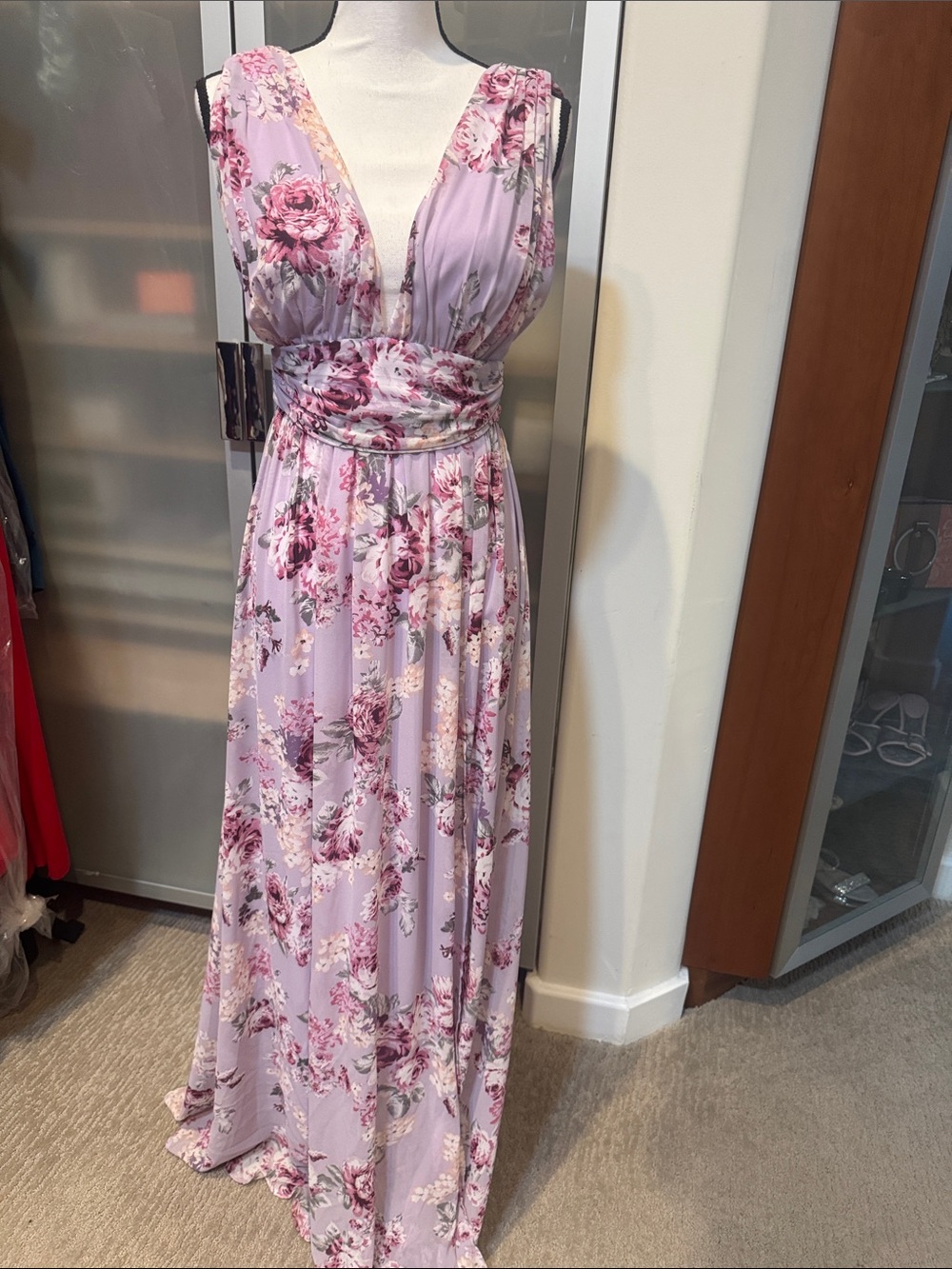 Floral Lilac V-Neck Maxi Dress - Elegant Women's Fashion